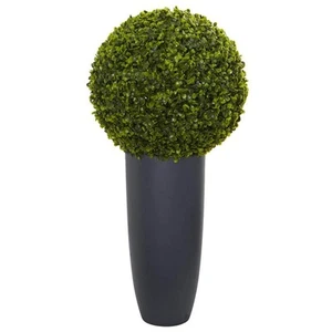 30 in. Indoor/Outdoor Boxwood Artificial Topiary Plant in Gray Cylinder Planter - Picture 1 of 5