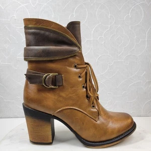 Pierre Dumas Ravenna Boots Womens 10 Brown Two Tone Lace Up Block Heel Buckle  - Picture 1 of 17
