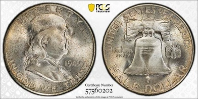 1949 S FRANKLIN HALF DOLLAR PCGS MS 65 A NEARLY FULL STRIKE OVER VERY ORIGINAL - Image 1 of 4