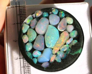 91.70 Cts Natural Fire Opal On Black Doublet Round Loose Gemstone - Picture 1 of 4