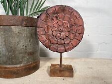 Vintage Rustic Hand Carved Architectural Wooden Flower Sculpture Mounted Stand