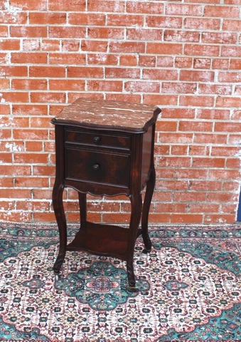 Louis XV Antique Kingwood Nightstand Bedside Cabinet Lined Marble Cover