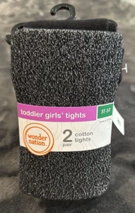 Wonder Nation Cotton Tights, Silver/Black 2 Pair, Toddler Girl 3T-5T NWT NEW - Picture 1 of 10