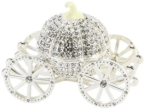 Crystal Pumpkin CARRIAGE Silver + Cream Trinket Box / Ornament Gift *NEW* - Picture 1 of 1