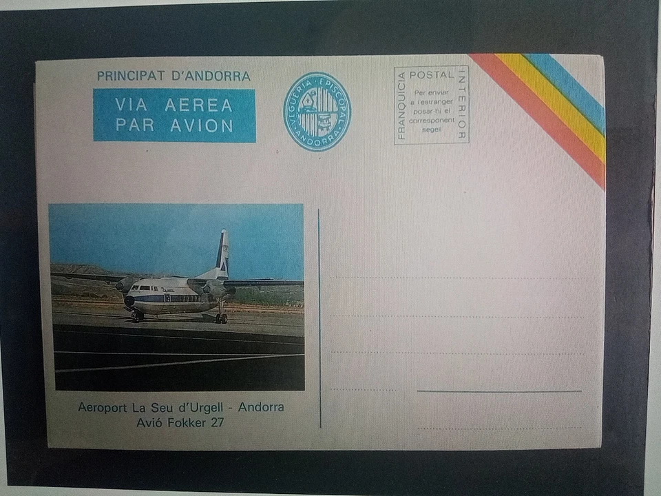 SELLOS ANDORRA MNH VEGUERÍA EPISCOPAL 1982 SOBRE FRANQUICIA AEREA. AVIÓN FOKKER - Imagen 1 de 1
