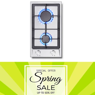 2 Burners Gas Hob 30cm Stainless Steel Kitchen Built in Gas Cooktop NG/LPG New - Image 1 of 4