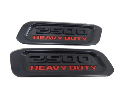 New OEM 2019-2024 RAM 2500 Heavy Duty Left & Right Side Hood Emblems Black Red - Image 1 of 4