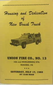 Union Fire Co. 1982 número #13 Carcasa y dedicación de nuevo folleto para camión cepillo - Imagen 1 de 4