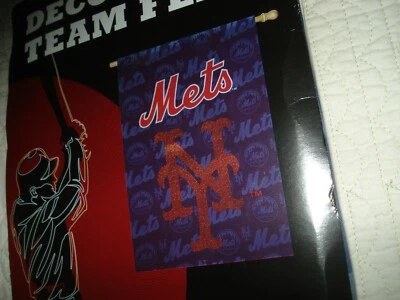 New York Mets Glitter Flag Double Sided House Flag FREE SHIPPING Official MLB - Image 1 of 4