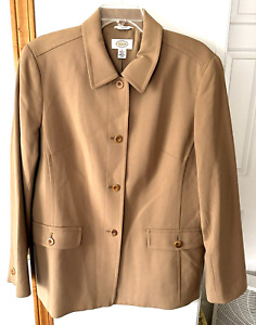 TALBOTS Stretch Size 14 Lined Wool/Spandex Button up Suit Coat Hip Length Brown
