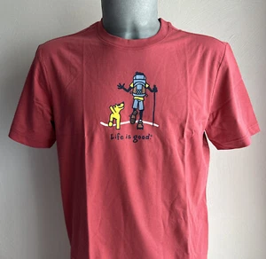 Life is Good Jake & Rocket BACKPACKING Short Sleeve T-Shirt M Red - Picture 1 of 2