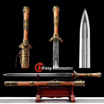 41" Rosewood Chinese Straight Han Jian Kung Fu Practice Sharp Sword Double Edge - Image 1 of 4