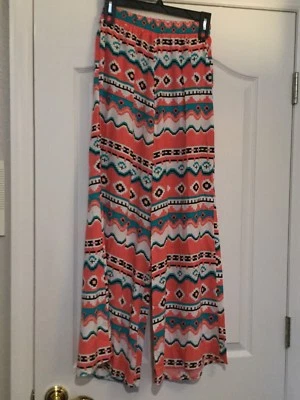 COPPER KEY Peach, Blue/Green, Black, White Flare Pants. Size Medium. Excel. Cond - Image 1 of 4