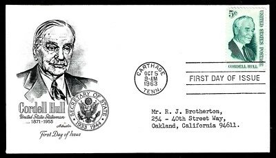 USA, SCOTT # 1235, ARTMASTER FDC COVER - AMERICAN STATESMAN CORDELL HILL 1963 - Image 1 of 2