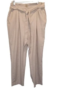 Loft Womens Paperbag Pull On Trouser Pants Size L Khaki Tan Tapered Slim Ankle - Picture 1 of 12
