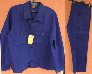 Vintage 80s Work Suit Getzner Amboss Jacket Pants Workwear Blue Herringbone (L) - Picture 1 of 20