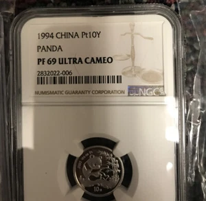 1994 CHINA 1/10 oz Proof Platinum Panda 10 Yuan NGC PF 69 ULTRA CAMEO - Picture 1 of 3