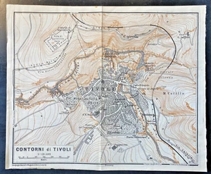 Tivoli Italien 1909 Baedeker Wagner & Debes Karte 6X8" Farbe feine Details kostenloser Versand - Bild 1 von 7