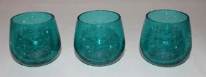 Vintage Teelichthalter Teelichthalter aus türkisfarbenem Crackle Glas 3er Set - Bild 1 von 7