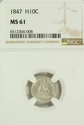 1847 Seated Half Dime : NGC MS61 - Image 1 of 4
