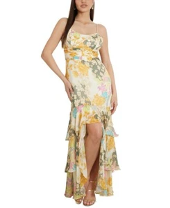 GUESS Damen ärmelloses High-Low Vicky Maxikleid Blumenmuster buttergelb S - Bild 1 von 18