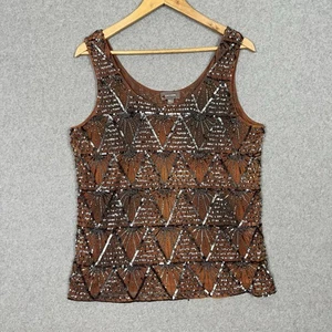 Beaded Top Womens M L Beads Sequin Rust Nylon Mesh Y2K Boho Hippie Embellished - Picture 1 of 8