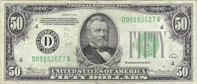 1934 $50 Small Size Federal Reserve Note - Circulated - Image 1 of 2