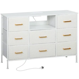 HOMCOM Boucle Chest of Drawers, 2 USB & 2 AC Ports, 8 Drawers Dresser - Picture 1 of 11