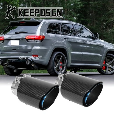 For JEEP Grand Cherokee 2.5'' In 3.5'' Outlet Dual Exhaust Pipe Tip CARBON FIBER - Image 1 of 4