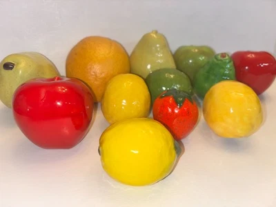 Vintage Faux Ceramic Fruit Realistic Apple Pear Lemon Lime Fake 12pc Centerpiece - Image 1 of 4