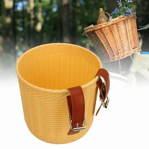 (Yellow)Front Handlebar Basket Multipurpose Simulation Wicker Round UE - Picture 1 of 22