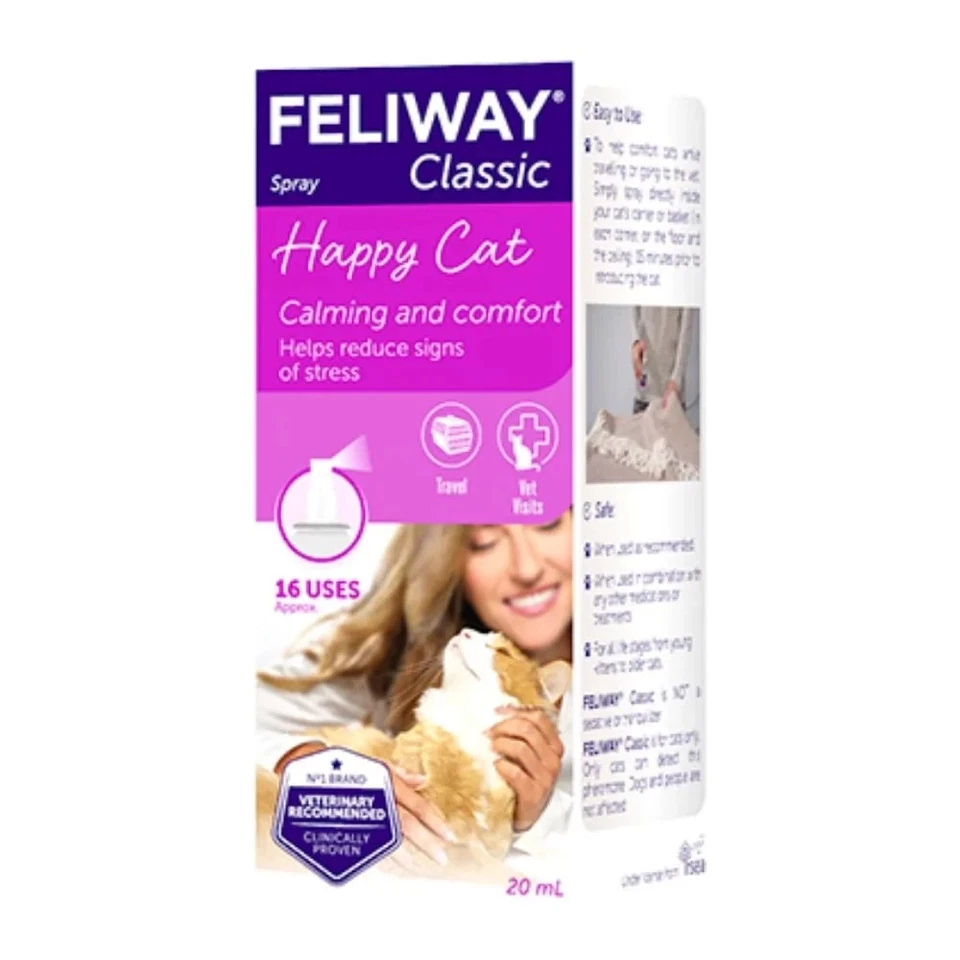 Feliway Classic Calming & Comfort Pheromone Spray Cats Travel Vet Visits 20ml