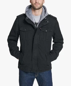 Levi's Men's Washed Cotton Hooded Military Jacket Men 3XL Black Long Sleeve - Picture 1 of 5