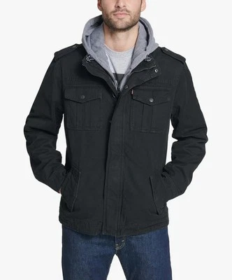Levi's Men's Washed Cotton Hooded Military Jacket Men 3XL Black Long Sleeve - Image 1 of 4