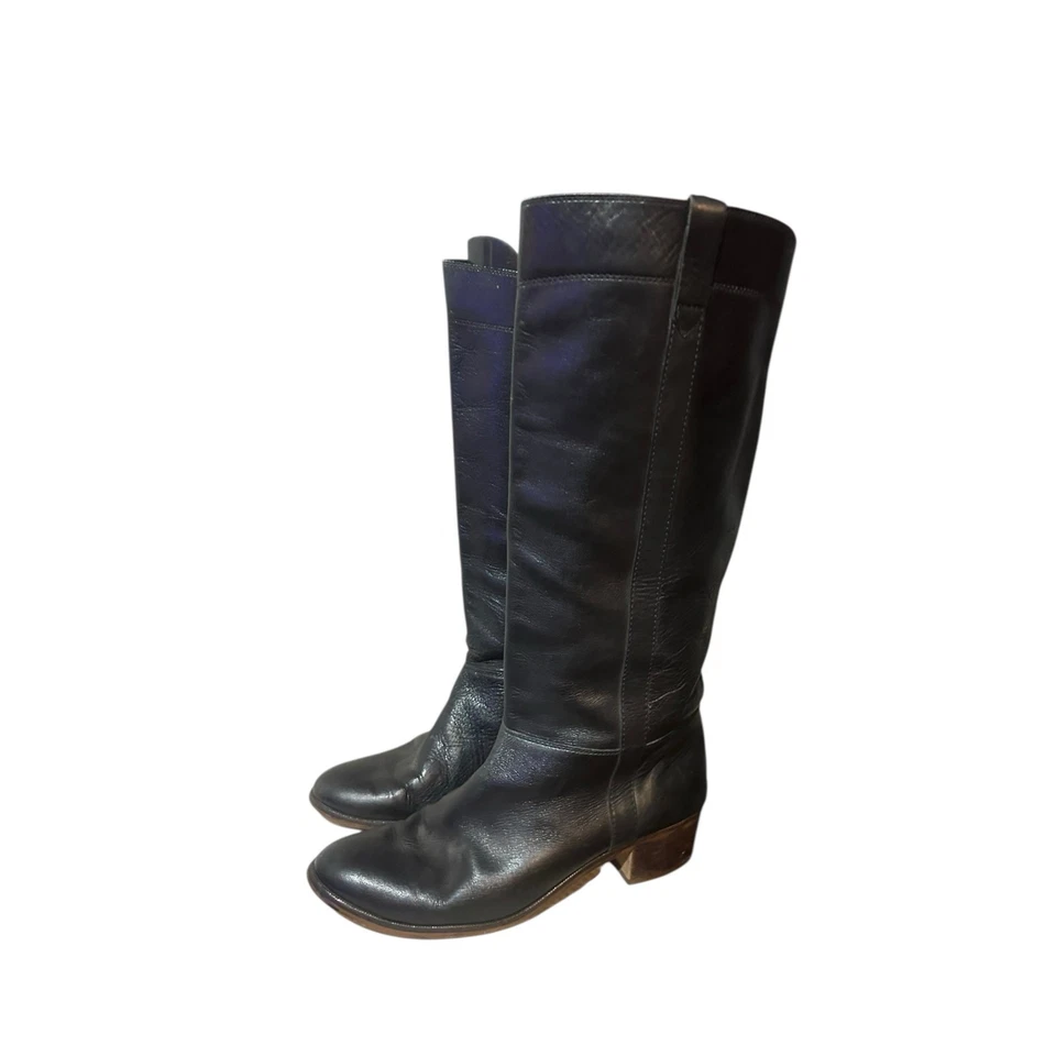 Botas de montar vintage 9 West de cuero negro Q-Louisa tacón hasta la rodilla para mujer 10 B Foto 1 de 4