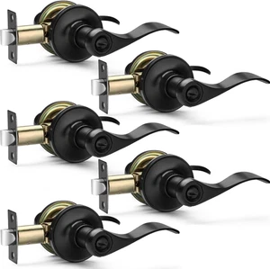 5 Pack Matte Black Door Handles Privacy Door Levers, Heavy Duty Bed & Bath Lock - Picture 1 of 12