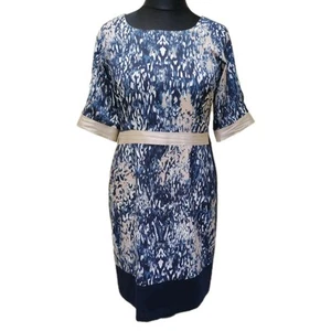 Vestido Fee G Shift mármol beige azul talla 12 manga corta diseñador irlandés - Imagen 1 de 12