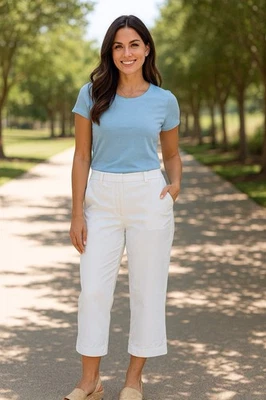 Ann Taylor Pants Womens Size 12P Cropped Ivory Business 92% Cotton FLAW - Image 1 of 4