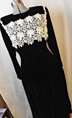 Vestido VICTORIANO EDUARDIANO Vintage Jessica McClintock Negro Terciopelo Cintura Caída 10 Foto 1 de 4