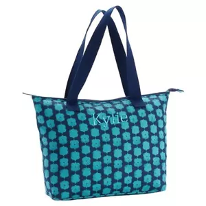New Sleepover Navy Teal Geometric Violin Tote Shopping Travel Bag - Picture 1 of 1