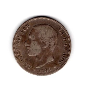 Spain 2 Pesetas 1881 Msm Ag Alfonso XII MBC SILVER COIN - Picture 1 of 2