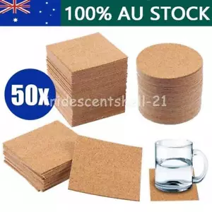 50X Self-adhesive Cork Coasters Round Square Cork Mats Cork Backing Sheets DIY - Picture 1 of 14