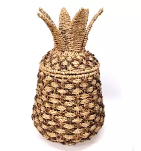 Cestino portaoggetti tessuto rattan erba marina a forma di ananas con coperchio leggi - Foto 1 di 14