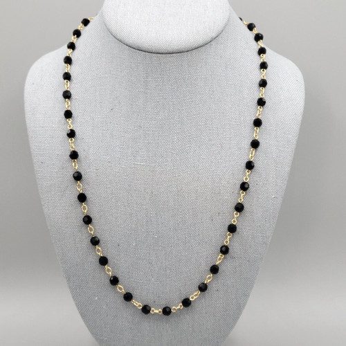 VETEMENTS Collana donna maglia tono oro piccole perle sfaccettate nere chiusura aragosta 24 in