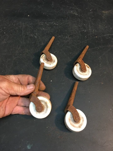Set 4 Antique 1-3/4" dia White Porcelain Furniture Caster Wheels FREE S/H Cover