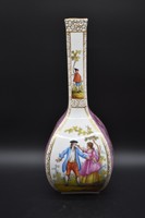 Donath & Co Dresden German Hand painted Pink Quatrefoil Watteau 13" Vase (ASIS)