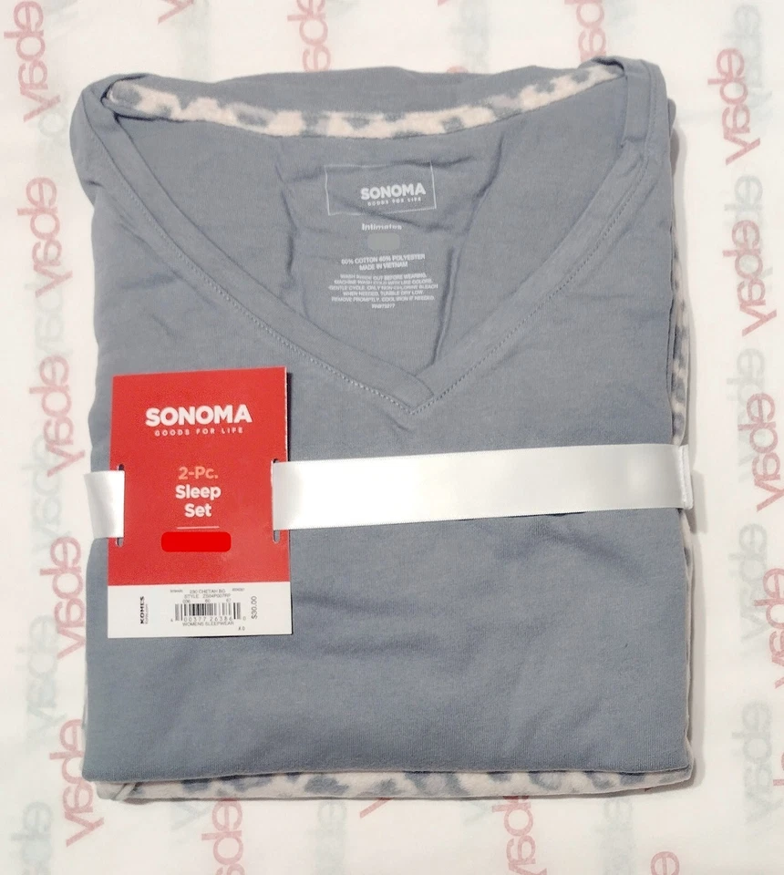 L SONOMA LEOPARDO SUAVE PIJAMA CONJUNTO SALÓN-TEJIDO DORMIR TOP/PANTALONES DE LANA NUEVO Foto 1 de 4