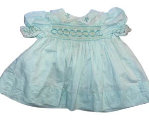 ABITO VINTAGE ANNI '50 Smocked Verde Chiaro, Pasqua Primavera Estate Fatto a mano 9M - Foto 1 di 5