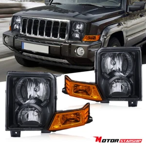 Black Headlights Left & Right Headlamps Replacement for 2006-2010 Jeep Commander - Picture 1 of 7