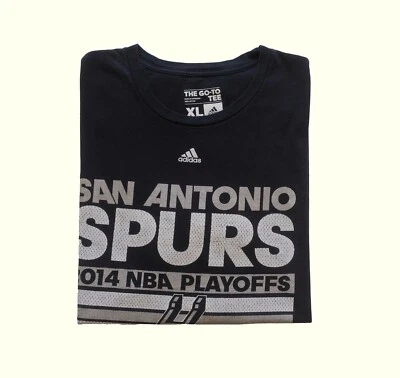ADIDAS NBA SAN ANTONIO SPURS BASKETBALL PLAYOFFS VTG BLACK T SHIRT SZ XL 2014 - Image 1 of 4